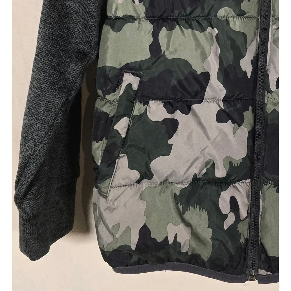 Hurley Kids Camo Puffer Vest Hoodie Combo Green Gray White Logo Youth Size‎ M
